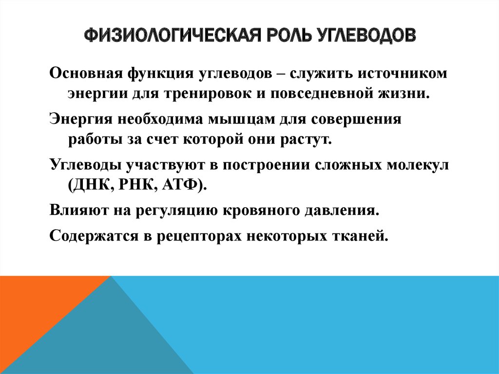 Углеводы и их роль и значение в жизни человека презентация