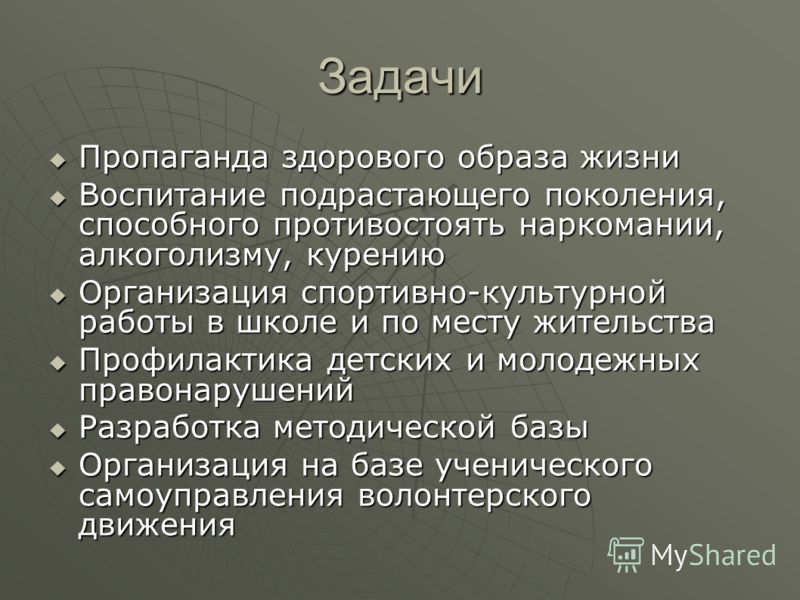 Задачи проекта здорового образа жизни