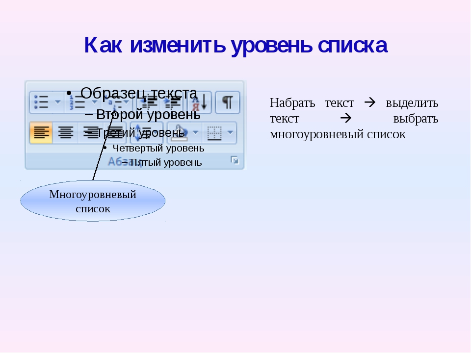 Как поменять элемент. Как изменить уровень списка. Изменение уровня списка в Word. Список уровней. Как изменить уровень списка в Word.