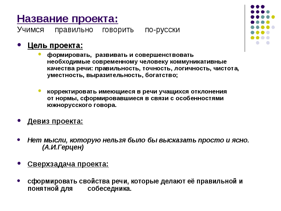 Проект по русскому языку говорить правильно красиво престижно