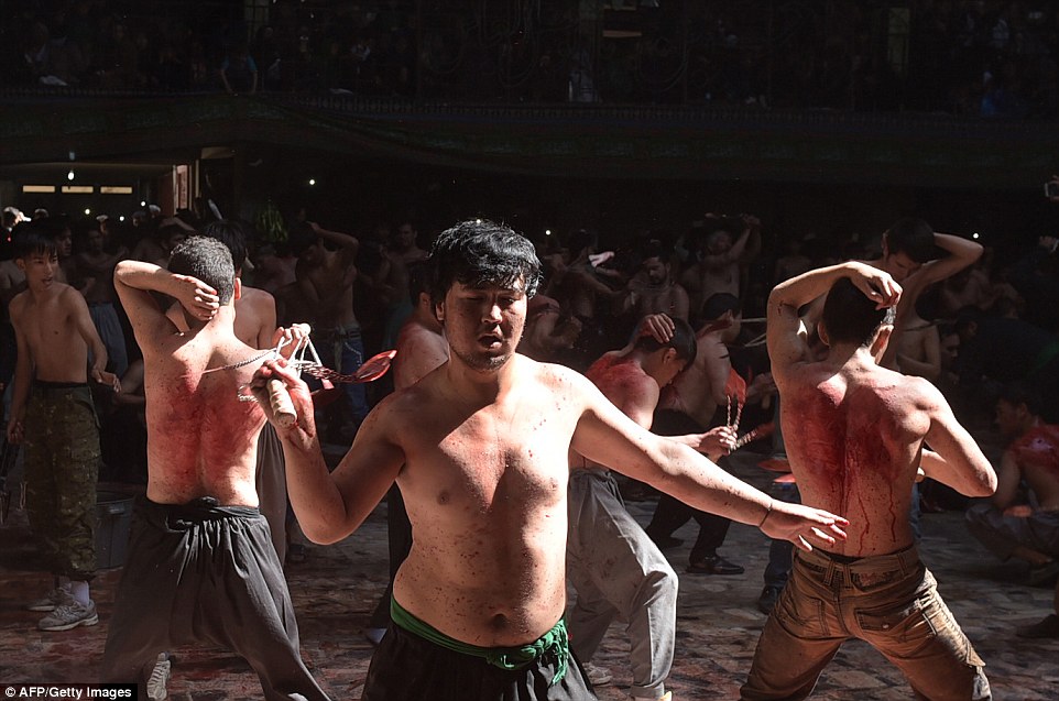 Gory: Shia Muslims in Afghanistan have gathered to perform self-flagellation rituals as they mourn the death of the Prophet Muhammad