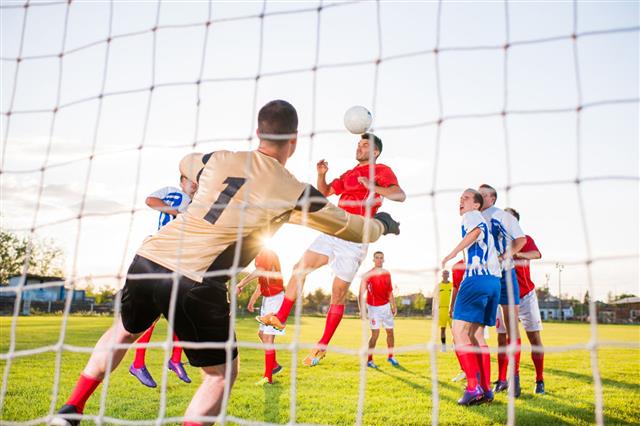 Soccer Match From The Goalkeepers Net