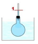 Колба с трубкой, цифрой 1 и чертой обозначен первоначальный уровень воды