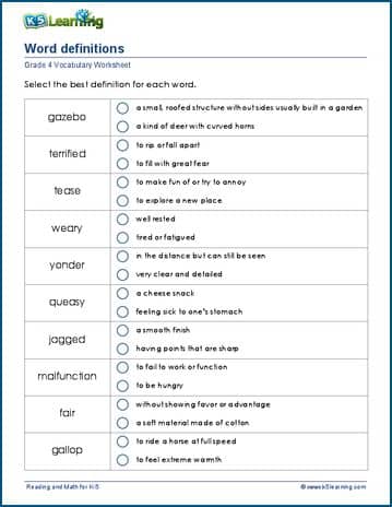 Grade 4 vocabulary worksheet