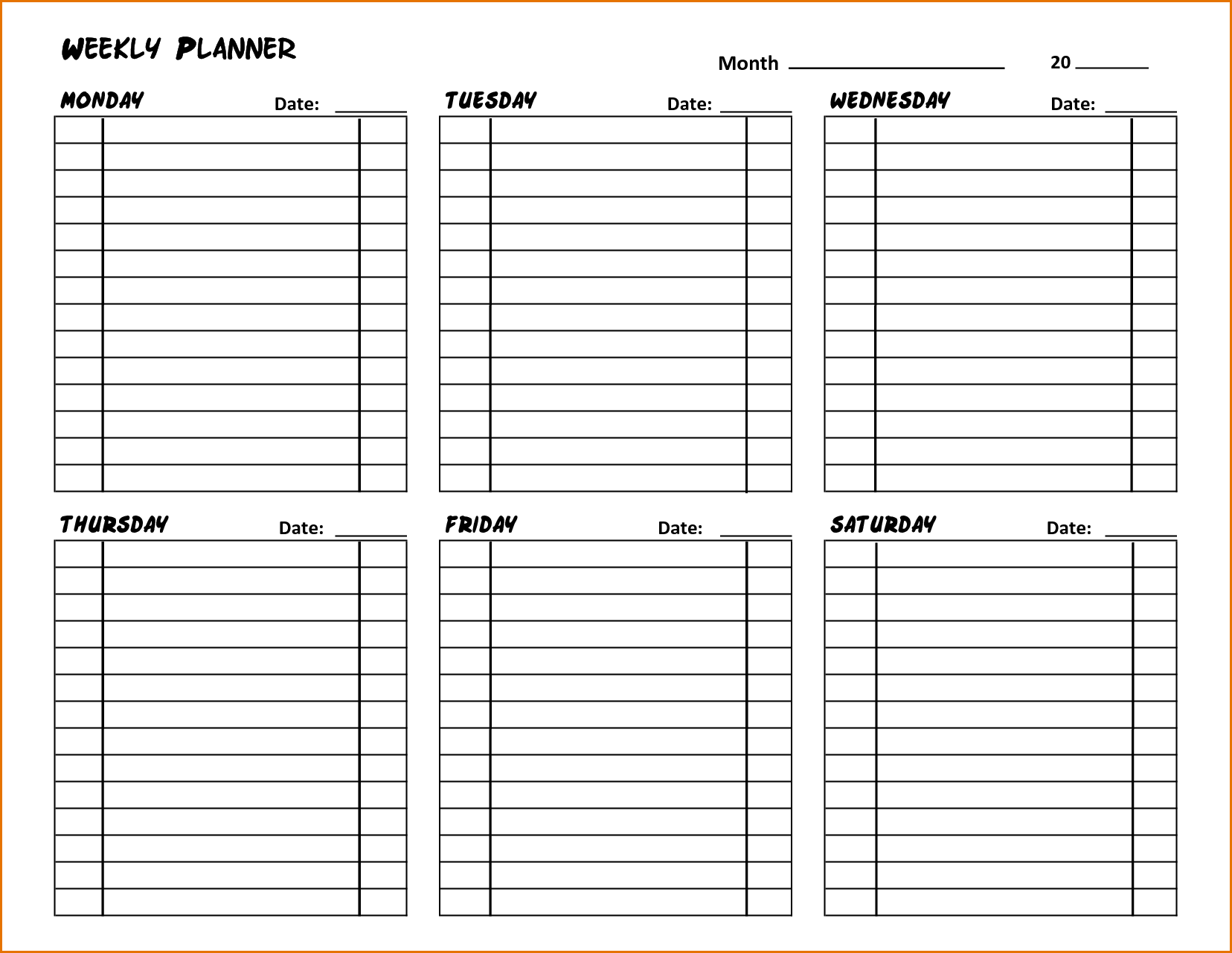 Weekly Planner шаблон для печати