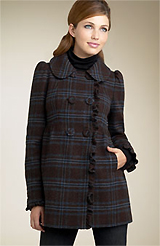 Juicy Couture Plaid Wool Coat with Ruffle Detail